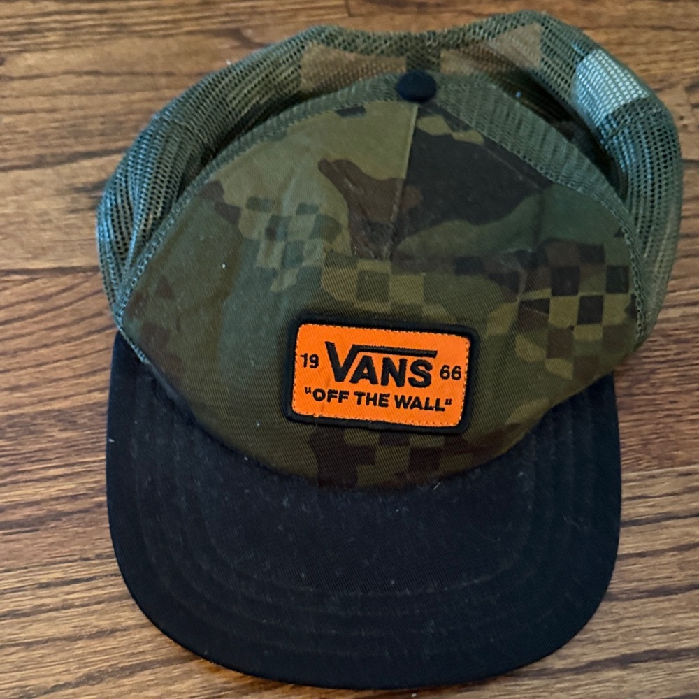 Vans Green and Black Trucker Hat with Orange Patch